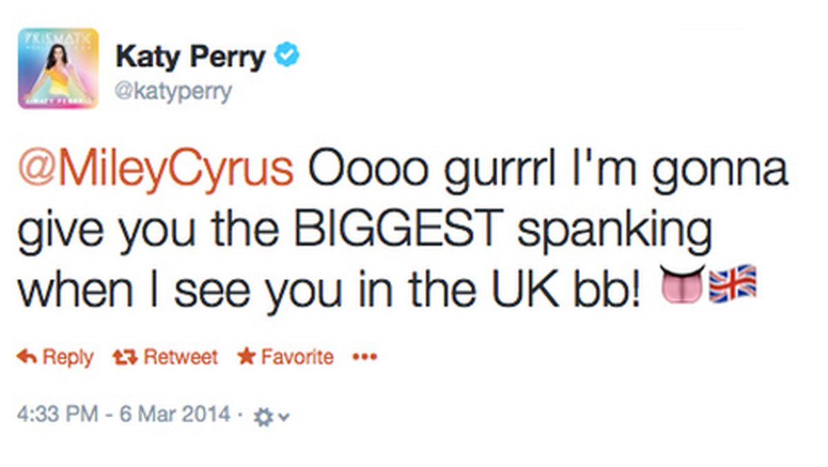 Så här svarade Katy Perry på Mileys tweet. 